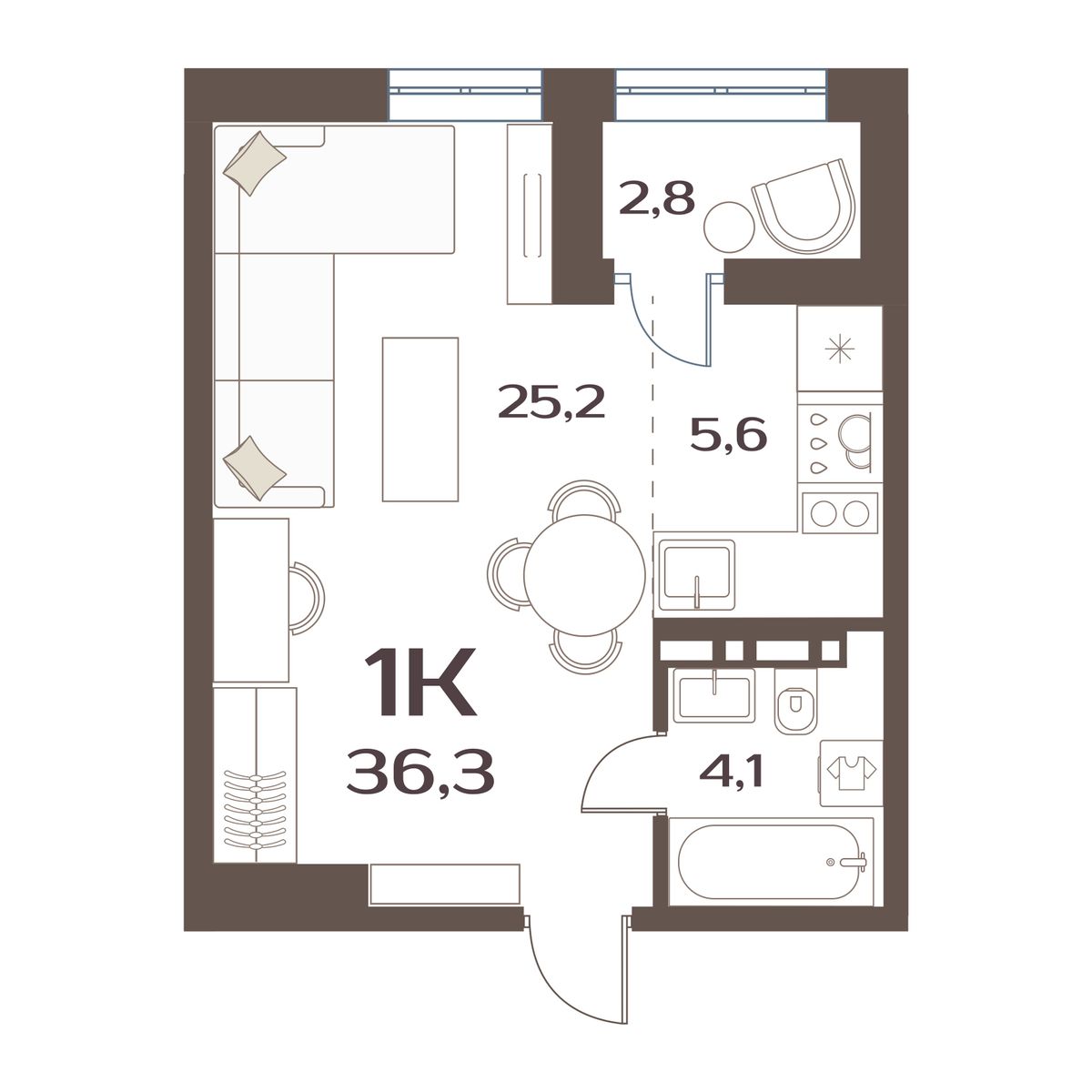 ЖК Меридианы Улисса, 1-комн кв 36,3 м2, за 5 492 000 ₽, 3 этаж